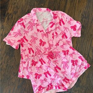 Pink Bow Print Romper